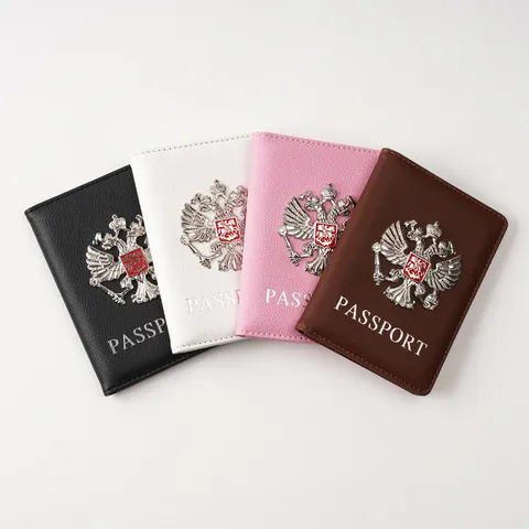 Multifunctional PU Leather Passport Cover Travel Document Organizer Card Holder With Metal Badge For Unisex