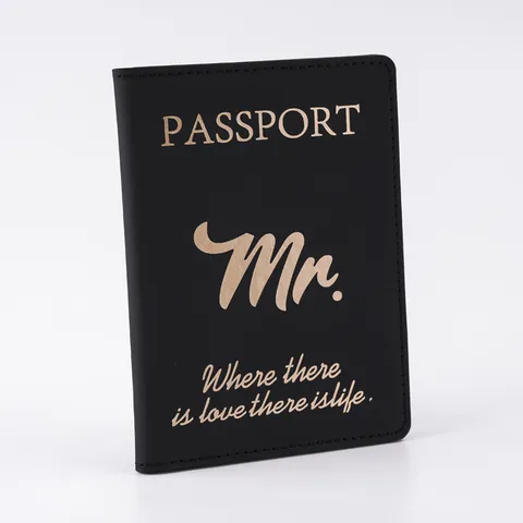 PU Leather Passport Cover Holder Travel Wallet With Gold Stamping Letters Crown Pattern For Men Women Passport Case