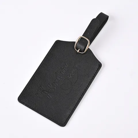 PU Leather Luggage Tag Travel Bag ID Label With Metal Buckle And Adventure Begins Embossed Design For Suitcase