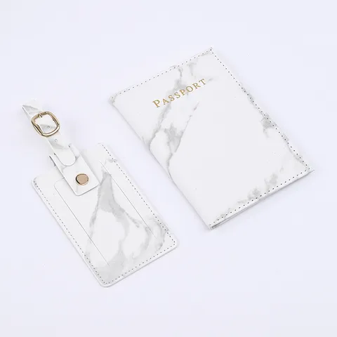 Marble Pattern PU Leather Passport Holder And Luggage Tag Travel Set Minimalist Document Organizer Card Case
