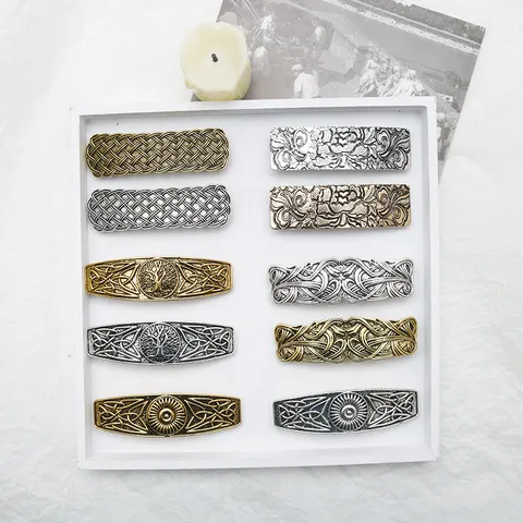 Vintage Metal Spring Hair Clips Retro Alloy Barrettes Geometric Carved Hair Accessories For Women Daily Styling