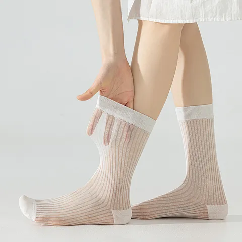 Women's Ultra Thin Breathable Mulberry Silk Mesh Mid Tube Socks Solid Color Casual Daily Wear Hosiery