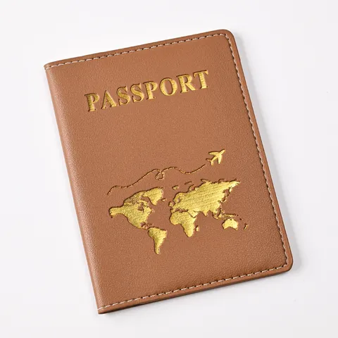 PU Leather World Map Passport Cover Holder RFID Blocking Travel Document Organizer Case With Elastic Band For Men Women