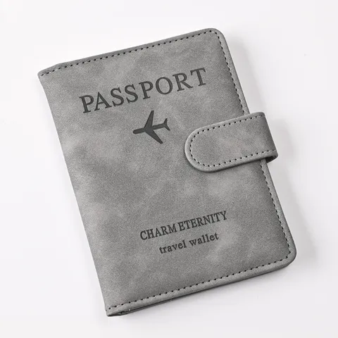 PU Leather Passport Holder And Luggage Tag Set RFID Blocking Travel Wallet Passport Cover With Card Slots