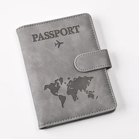 PU Leather Passport Holder And Luggage Tag Set Travel Wallet Card Case With RFID Protection World Map Embossed Design