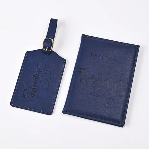PU Leather Passport Cover And Luggage Tag Set Travel Document Organizer Embossed Letter Passport Holder For Women Men