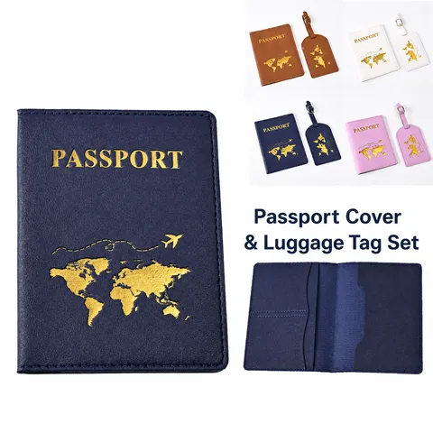PU Leather World Map Passport Cover Holder RFID Blocking Travel Document Organizer Case With Elastic Band For Men Women