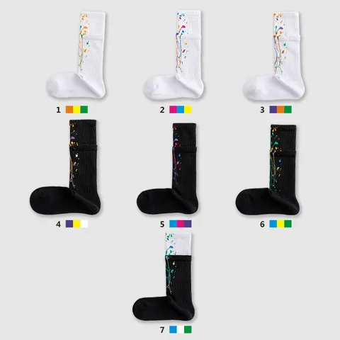 Unisex Casual Crew Socks Cotton Blend Colorful Splash Ink Print Athletic Sports Socks Fashion Streetwear Hosiery