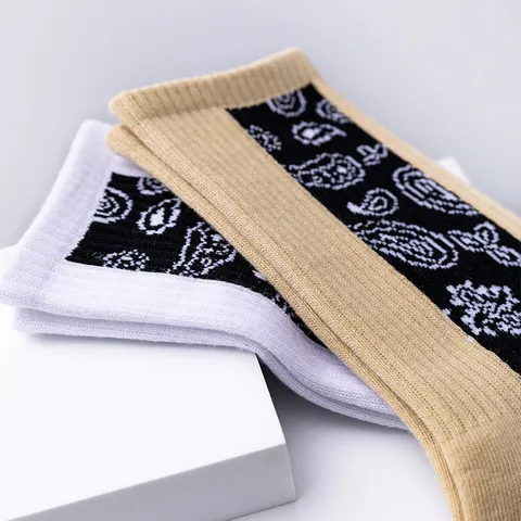 Unisex Paisley Vertical Stripe Crew Socks Casual Skateboard Cotton Blend Long Socks Fashion Streetwear Apparel