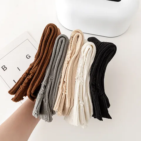 Unisex Hollow Out Distressed Crew Socks Casual Cotton Blend Solid Color And Stripe Breathable Fashion Streetwear Socks