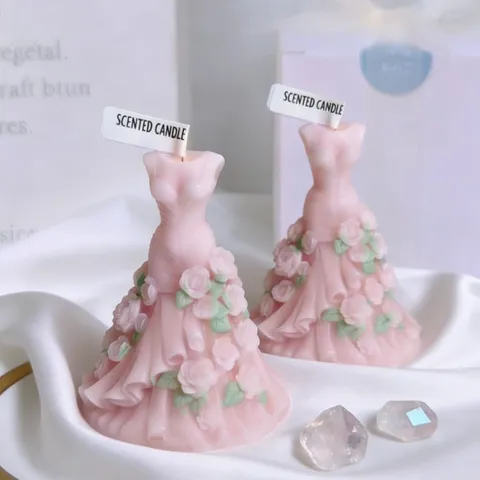 Aromatherapie Sojawachs Kerze 3D Blumenkleid Form Romantische Duftkerze Einzigartiges Geschenk Für Geburtstag Heimdekoration