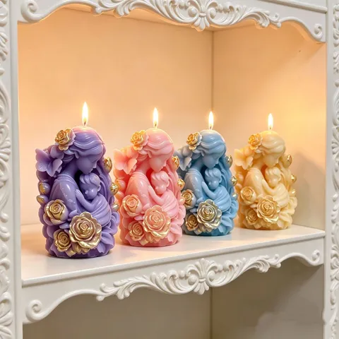Handmade Soy Blend Wax Scented Candle Mother And Child Rose Floral Design Decorative Aromatherapy Candle For Home Decor