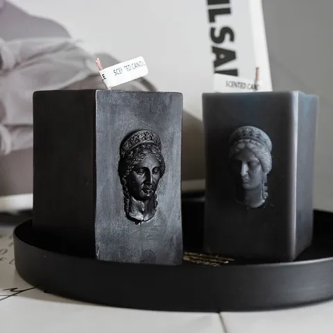 Nordic Style Square Goddess Pillar Scented Candle Handmade Aromatherapy Soy Wax Home Decor Relief Portrait Candle Gift