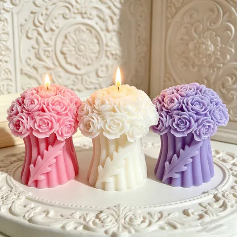 Handmade Soy Wax Scented Candle Rose Pillar Flower Shape Aromatherapy For Valentine Wedding Home Decor Gift