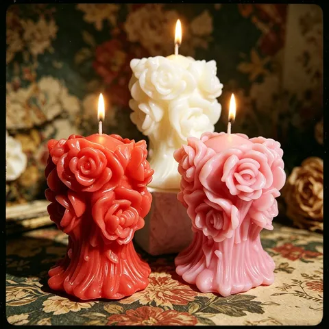 3D Relief Rose Bouquet Scented Candle Creative Valentine Day Flower Wax Candle Romantic Home Decor Vibe Gift