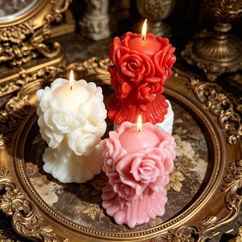 3D Relief Rose Bouquet Scented Candle Creative Valentine Day Flower Wax Candle Romantic Home Decor Vibe Gift