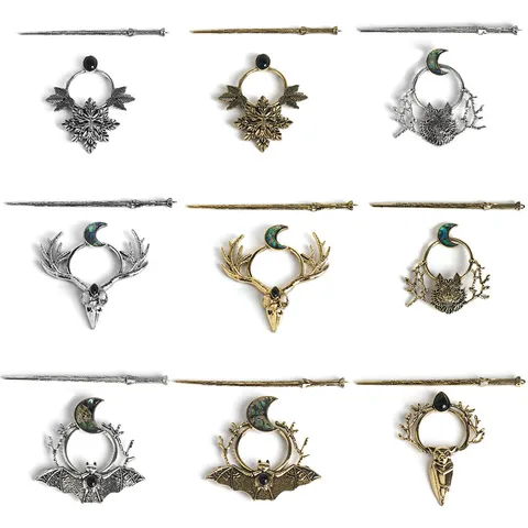 Retro Viking Raven Bat Antler Alloy Hair Stick Gothic Halloween Hair Accessories Metal Updo Hairpin