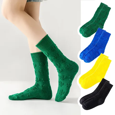 Winter Thickened Warm Crew Socks Unisex Couple Casual Terry Knit Socks Cute Flower Cartoon Pattern Thermal Floor Socks