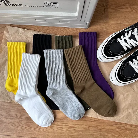 Unisex Japanese Style Solid Color Breathable Mesh Crew Socks Cotton Casual Retro Vintage Comfortable Everyday Socks