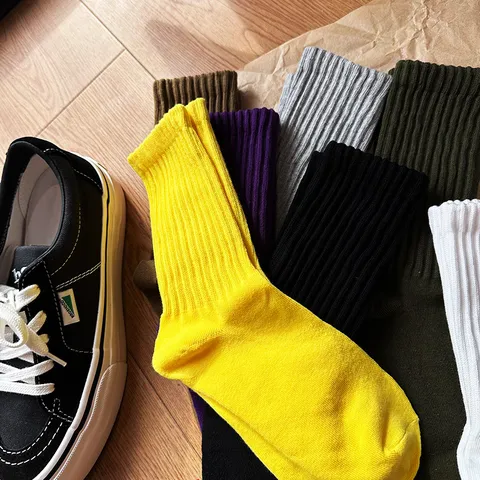 Unisex Japanese Style Solid Color Breathable Mesh Crew Socks Cotton Casual Retro Vintage Comfortable Everyday Socks