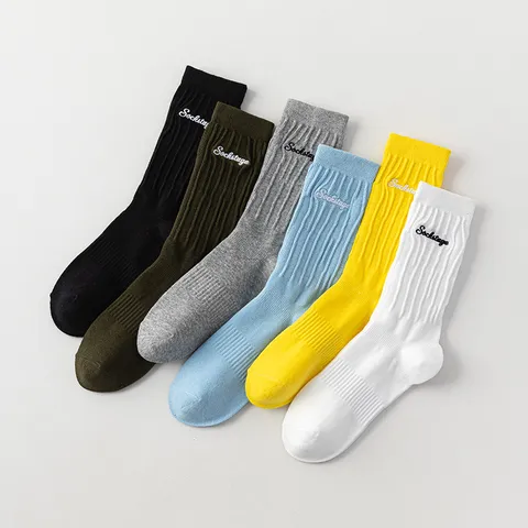 Herren Baumwollmischung Crew Socken Bestickt Lässig Atmungsaktiv Ganzjährig Lange Schaftsocken Tägliche Sportkleidung