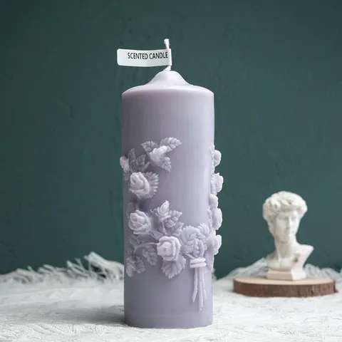 Relief Rose Pillar Scented Candle Soy Wax Handmade Floral Aromatherapy Candle For Home Decor Wedding Party Gift