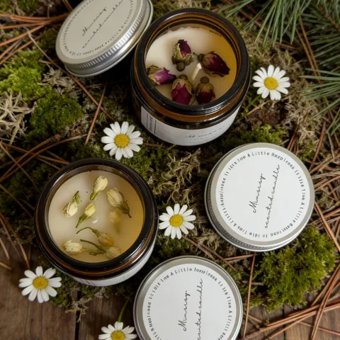 Scented Candle Soy Wax Dried Rose Jasmine Flowers Amber Glass Jar Aromatherapy Candles For Home Bedroom Romantic Decor