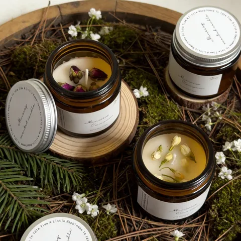 Scented Candle Soy Wax Dried Rose Jasmine Flowers Amber Glass Jar Aromatherapy Candles For Home Bedroom Romantic Decor