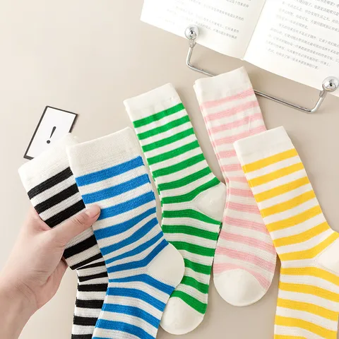 Unisex Striped Breathable Mesh Mid Tube Socks Casual Retro Cotton Blend Comfortable Sweat Absorbent Daily Couple Crew Socks