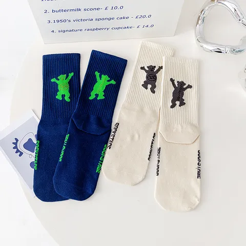 Unisex Cotton Cartoon Bear Crew Socks Casual High Tube Couple Fashion Streetwear Long Socks