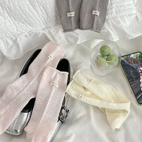 Women Casual Combed Cotton Mid-Calf Socks Breathable Mesh Cloth Label Socks