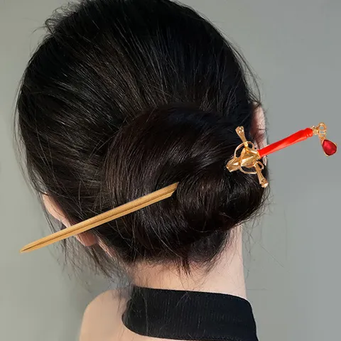 Retro Chinese Style Sword Hair Stick Alloy Metal Hairpin With Faux Gemstone Elegant Hair Accessories For Women