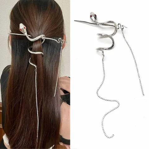 Forcina a Serpente Argentata con Nappa in Strass alla Moda Forcina per Capelli in Metallo Minimalista Accessorio per Donna Gioielli