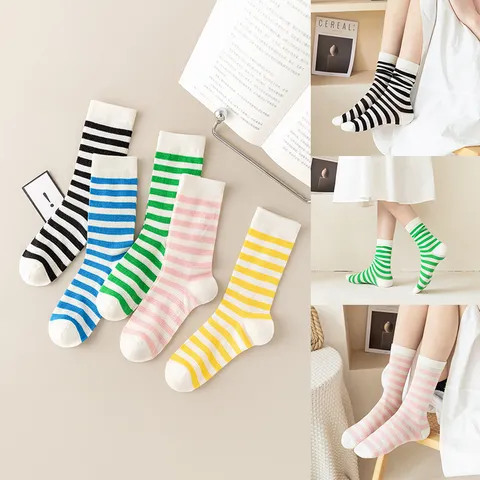 Unisex Striped Breathable Mesh Mid Tube Socks Casual Retro Cotton Blend Comfortable Sweat Absorbent Daily Couple Crew Socks