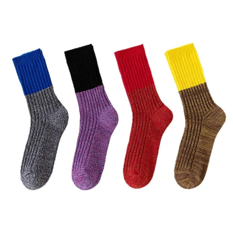 Unisex Snowflake Colorblock Crew Socks Chunky Knit Casual Cotton Socks