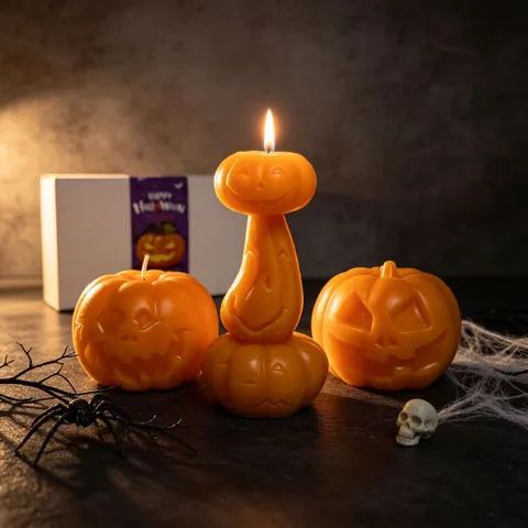 Halloween Calabaza Vela Aromática Set Hecho a Mano Mezcla de Cera de Soja Cara de Fantasma Diseño Festival Caja de Regalo