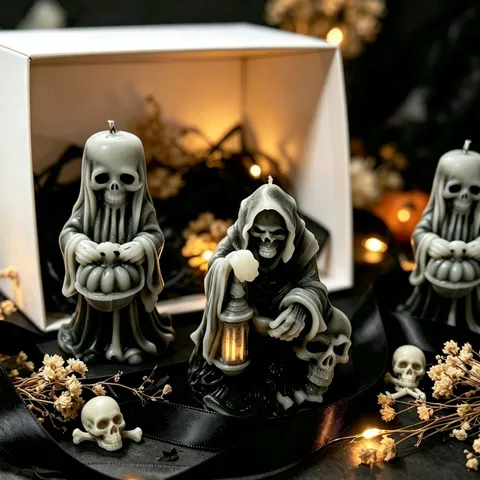 Halloween Grim Reaper Skull Scented Candle Gothic Dark Style Soy Wax Blend Candle Set For Party Home Decor Gift