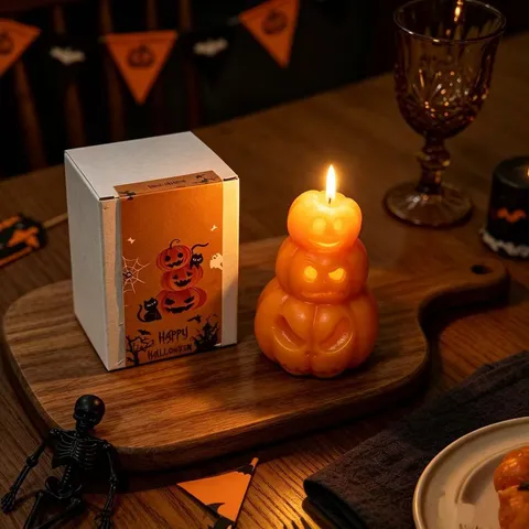 Halloween Calabaza Vela Aromática Set Hecho a Mano Mezcla de Cera de Soja Cara de Fantasma Diseño Festival Caja de Regalo