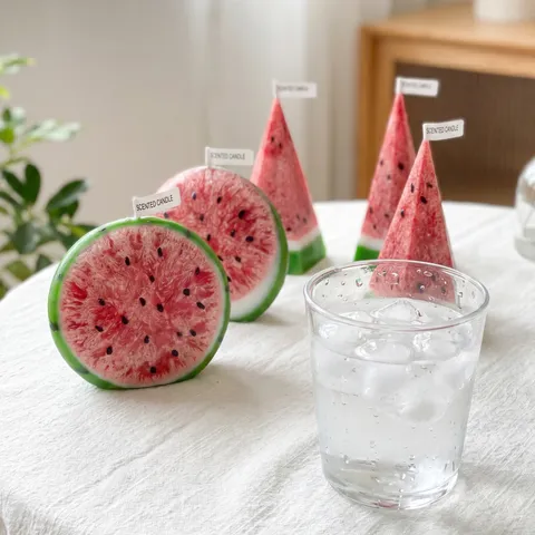 Handmade Watermelon Scented Candle Ice Crack Texture Palm Soy Wax Fruit Shape Desktop Ornament Aromatherapy Gift
