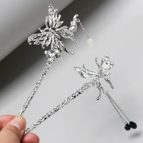 Traditionelle Chinesische Vintage Schmetterling Quaste Haarnadel Legierung Strass Künstliche Perle Haarstab Hanfu Haarschmuck