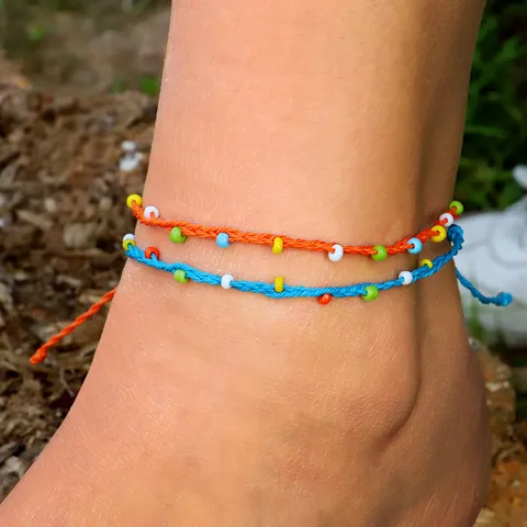 Bohemian Handmade Braided Anklet For Women Colorful Wax Thread Glass Seed Bead Adjustable Beach Jewelry Summer Foot Gift