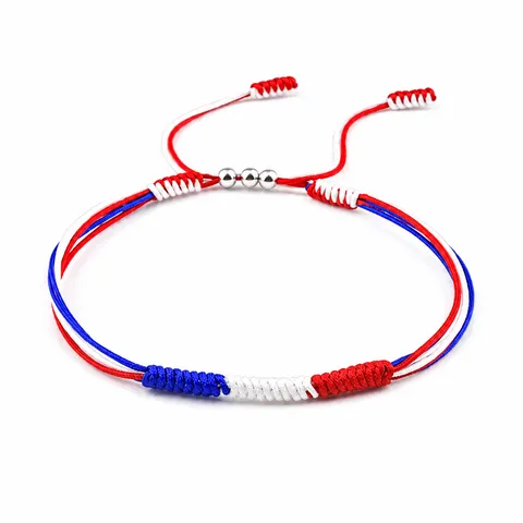 Minimalist Handmade Woven National Flag Colors Friendship Rope Bracelet Adjustable Jade Cord Knot Copper Beads Hand Chain Jewelry For Women Travel Souvenir