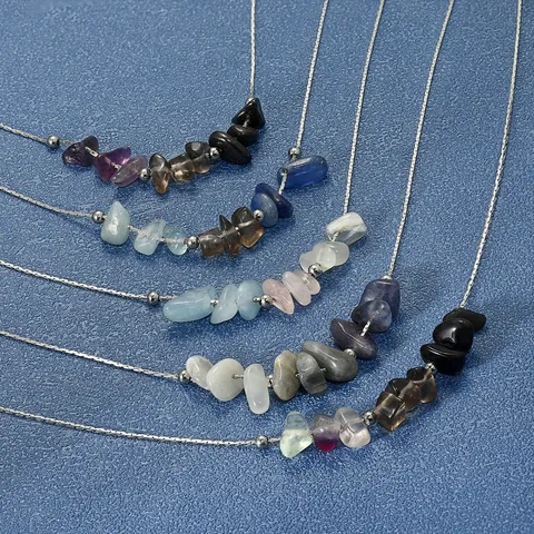 Original Design Natural Raw Stone Combination Pendant Necklace For Women Copper Handmade Geometric Mineral Crystal Choker Necklace Gift Jewelry