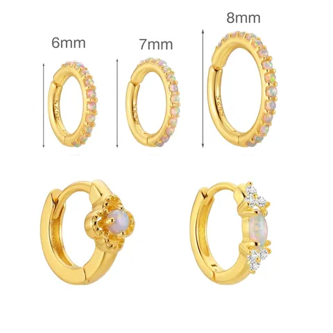 925 Sterling Silver Opal Hoop Earrings For Women Gold Plated Synthetic Opal Zirconia Ear Bone Ring Piercing Jewelry
