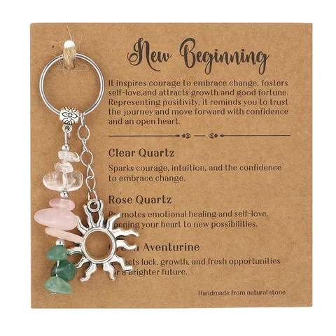 Natural Tumbled Stone Beaded Keychain Set Stainless Steel Healing Crystal Bag Charm With Alloy Pendant For Women Gift