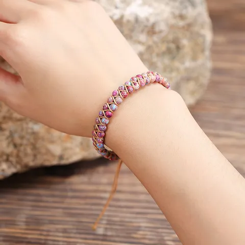 Pulsera Envolvente Trenzada de Jaspe Imperial Bohemio para Mujer Pulsera de Piedra de Yoga de Doble Capa Hecha a Mano Joyería