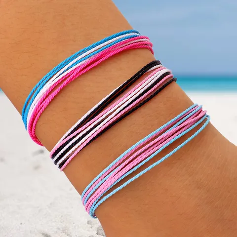 Colección de Pulseras de Cuerda de Cera Tejida Impermeable Ajustable Bohemia Joyería Colorida de Surf Hecha a Mano para Playa Mujeres Hombres