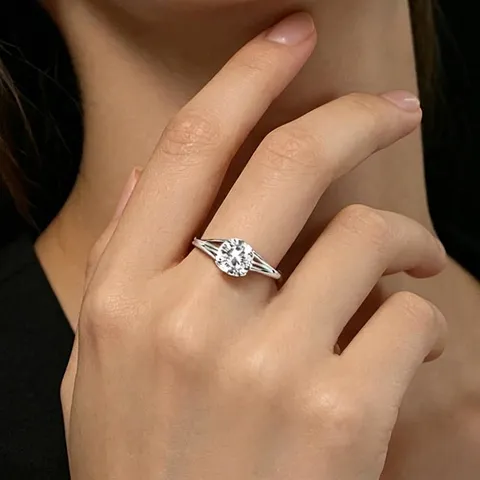 925 Sterlingsilber Ring Für Damen Minimalistischer Zirkonia Solitär Split Shank Verlobungs Hochzeit Party Schmuck Geschenk Rhodinierter Ring