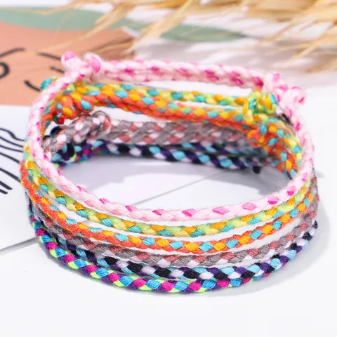 Pulsera Tejida de Múltiples Hilos Hecha a Mano Pulsera Ajustable de Cordón de Algodón Multicolor Joyería de Estilo Étnico