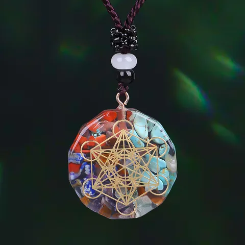Metatron's Cube Pendant Necklace Resin Natural Stone Sacred Geometry Spiritual Yoga Meditation Handmade Jewelry For Women Men Gift
